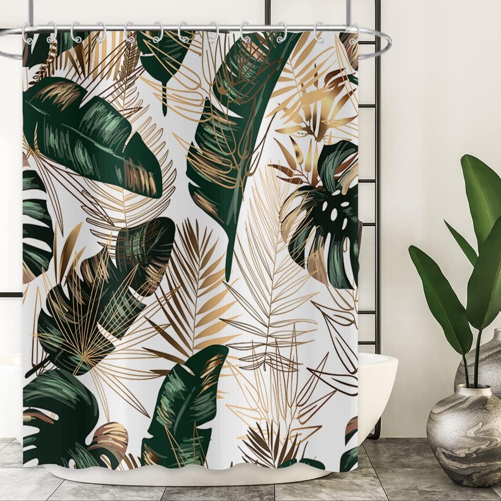 Boho Summer Plant Palm Leaf Green Tropical Leaves Shower Curtain