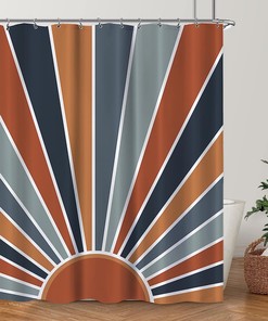 Boho Sun 70s Sunrise Sunset Shower Curtain for Retro Mid Century Orange Bathroom Decor