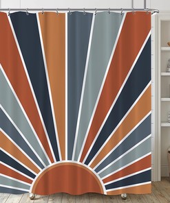 Boho Sun 70s Sunrise Sunset Shower Curtain for Retro Mid Century Orange Bathroom Decor
