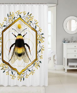 Boho Sun Geometry Yellow Fruits Rustic Plant Bee Shower Curtain for Elegant Bathroom Decor