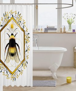 Boho Sun Geometry Yellow Fruits Rustic Plant Bee Shower Curtain for Elegant Bathroom Decor