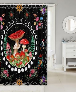 Boho Sun Moon Mushroom Botanical Shower Curtain for Kids Boys Girls Teens Room Decor