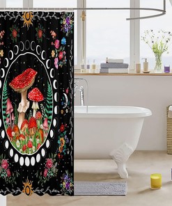 Boho Sun Moon Mushroom Botanical Shower Curtain for Kids Boys Girls Teens Room Decor