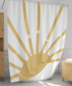 Boho Sun Moon Shower Curtain with Celestial Artistic Design, Tan and Cloth Fabric for Unique Bathroom Decor 