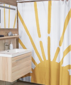 Boho Sun Moon Shower Curtain with Celestial Artistic Design, Tan and Cloth Fabric for Unique Bathroom Decor