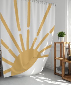Boho Sun Moon Shower Curtain with Celestial Artistic Design, Tan and Cloth Fabric for Unique Bathroom Decor
