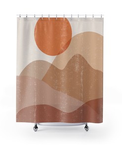 Boho Sun Print Minimalist Shower Curtain With Bohemian Art Work For Chic Bathroom Decor