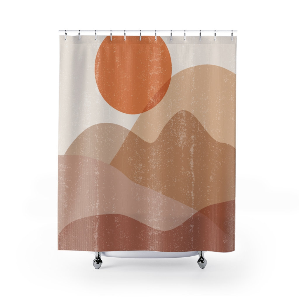 Boho Sun Print Minimalist Shower Curtain With Bohemian Art Work For Chic Bathroom Decor