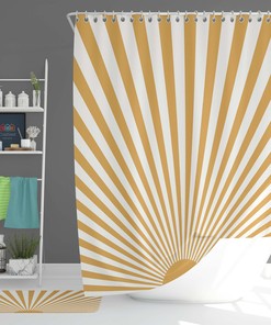 Boho Sun Rays Minimalist Sunrise Shower Curtain for Bathroom