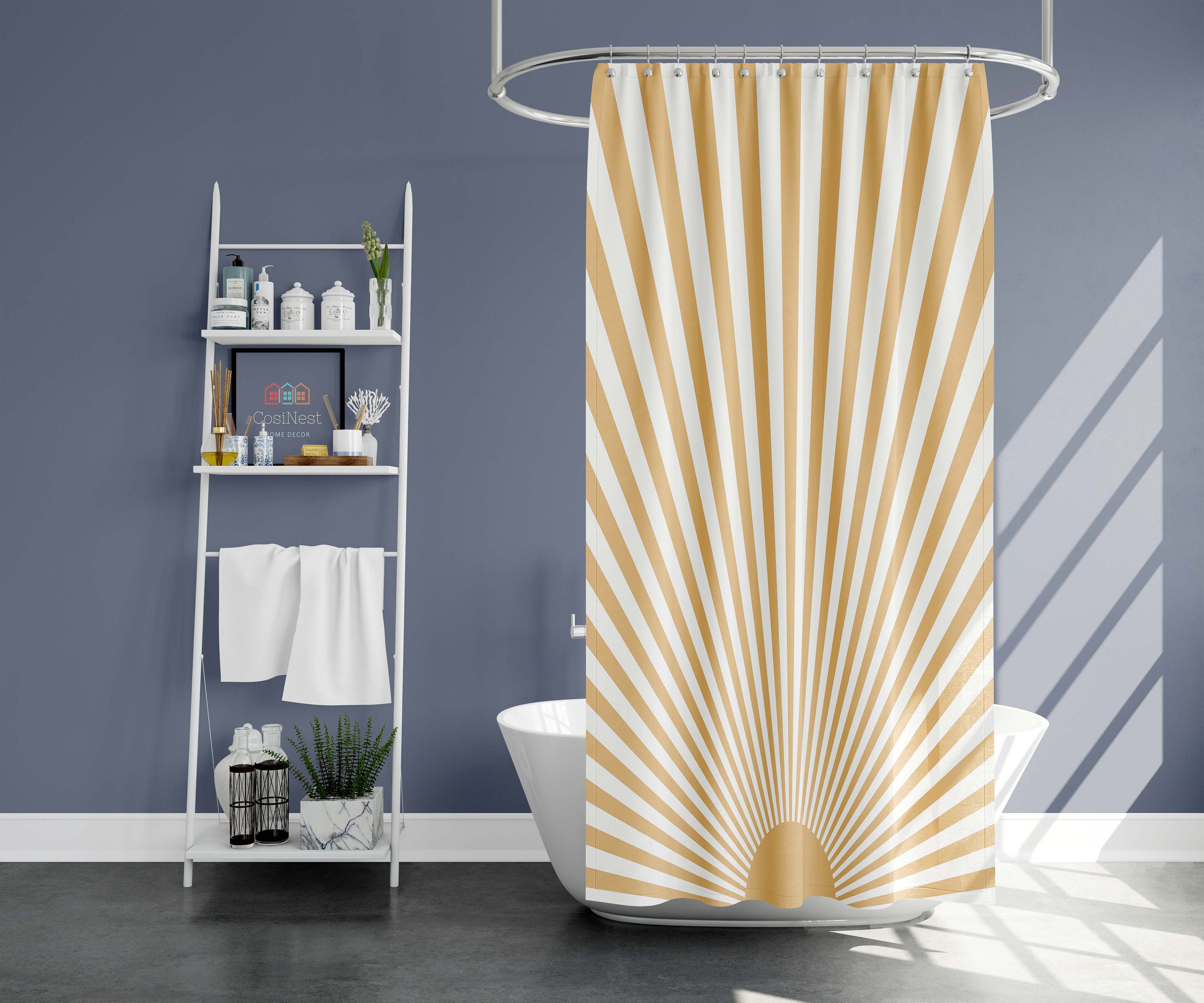 Boho Sun Rays Minimalist Sunrise Shower Curtain for Bathroom