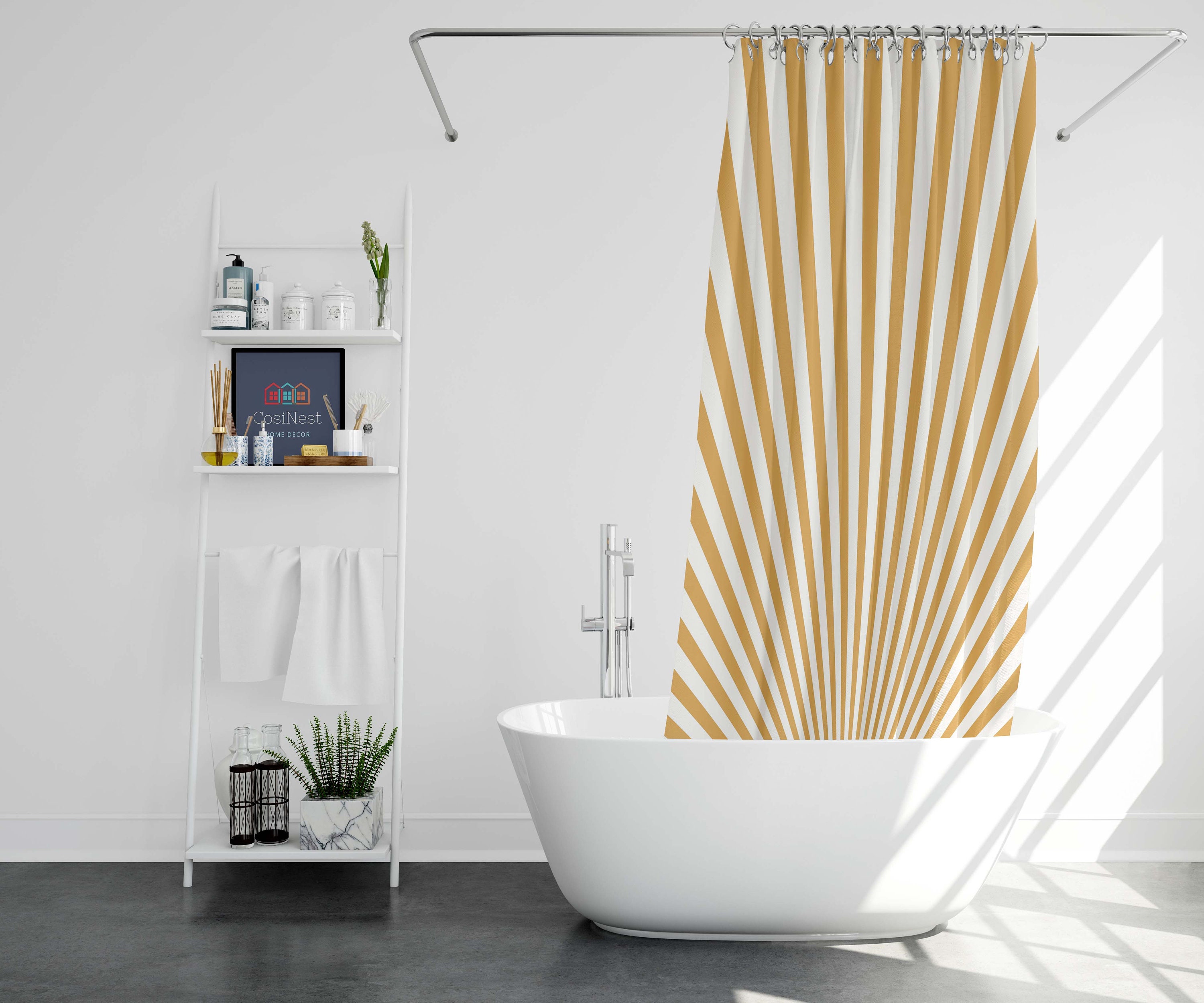 Boho Sun Rays Minimalist Sunrise Shower Curtain for Bathroom