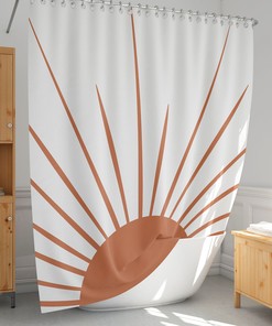 Boho Sunburst Shower Curtain, Abstract Sun And Earthy Tones, Extra Long Set With Hooks, Gift Idea