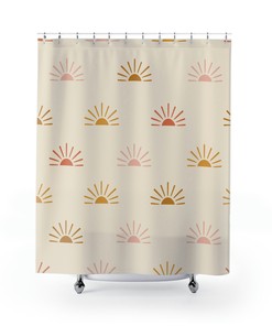 Boho Sunburst Shower Curtain with Unique Cloth Fabric Design, Celestial Moon Decor and Farmhouse Bathroom Style
