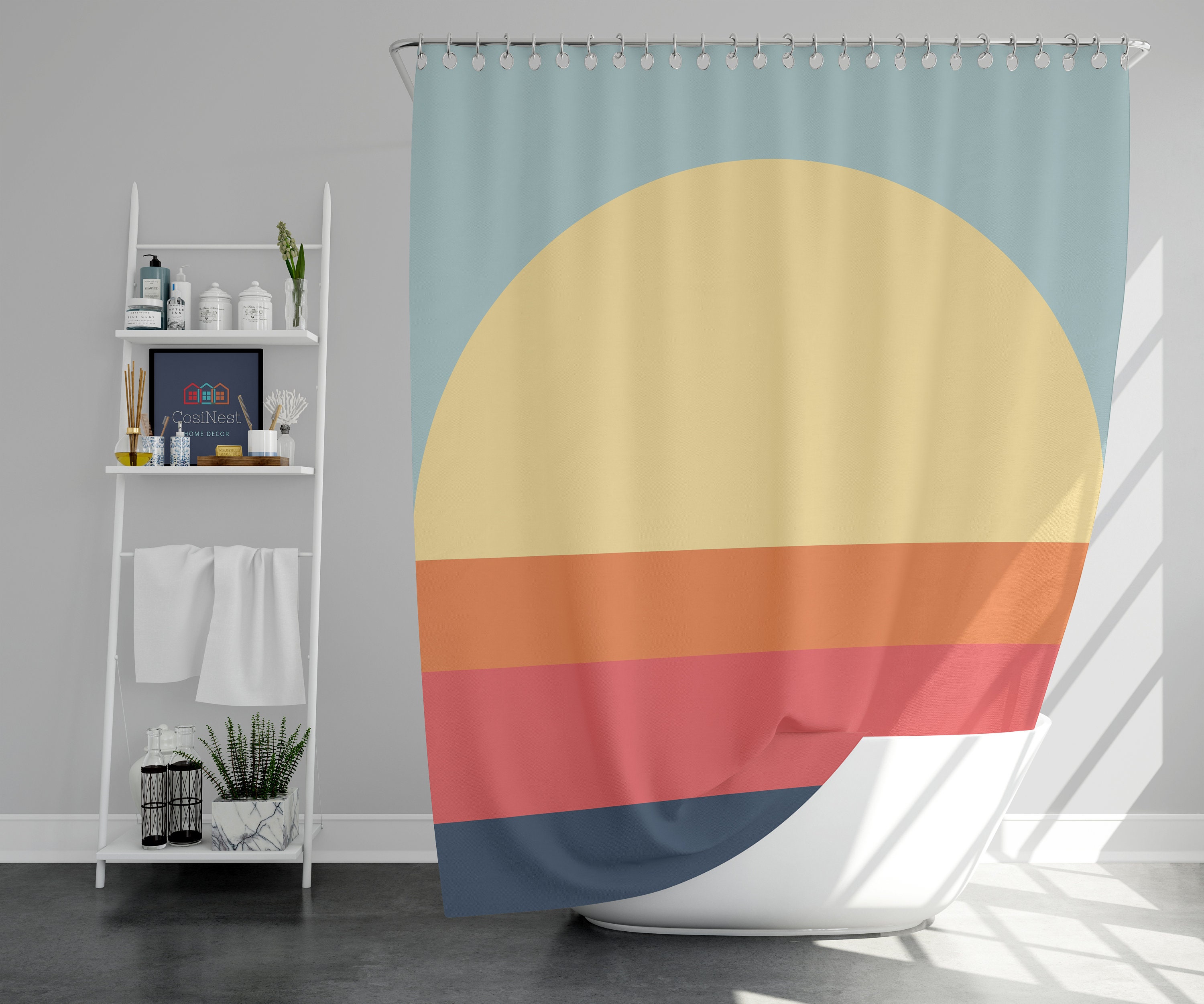 Boho Sunrise Minimalist Retro Shower Curtain for Bathroom