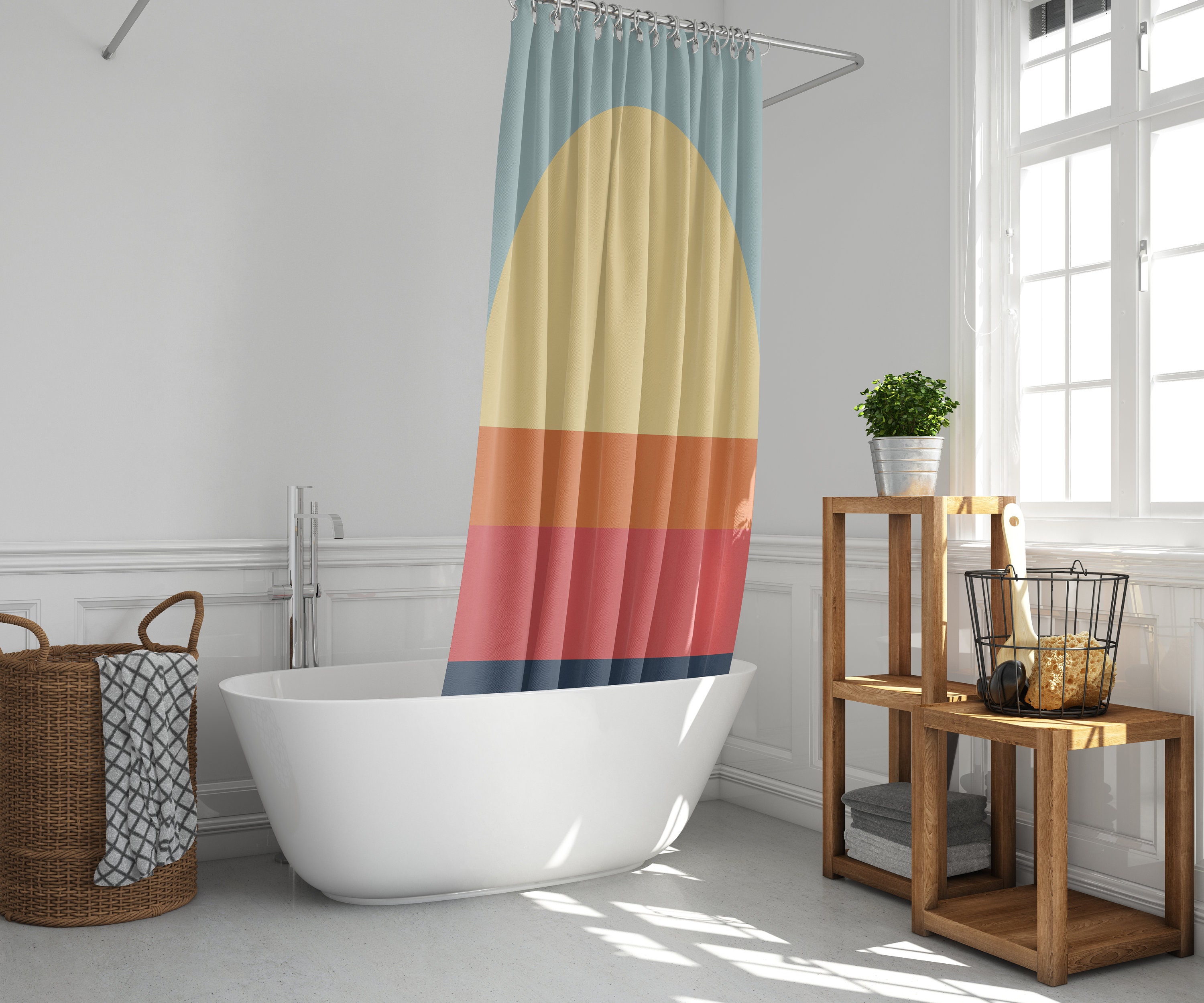 Boho Sunrise Minimalist Retro Shower Curtain for Bathroom