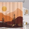 Boho Sunset Cactus Mountain Shower Curtain, Mid Century Abstract Design, Waterproof Fabric For The Bathroom