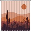 Boho Sunset Cactus Shower Curtain, Mid Century Modern Abstract Landscape Bathroom Decor