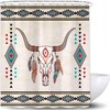 Boho Tribal Bull Skull Aztec Geometry Shower Curtain - Southwestern Cattle Feathers Bath Curtain For Bathroom
