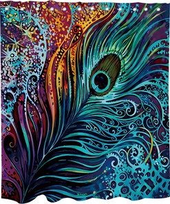 Boho Tribal Peacock Feather Art Printed Shower Curtain for Colorful Bathroom Decor