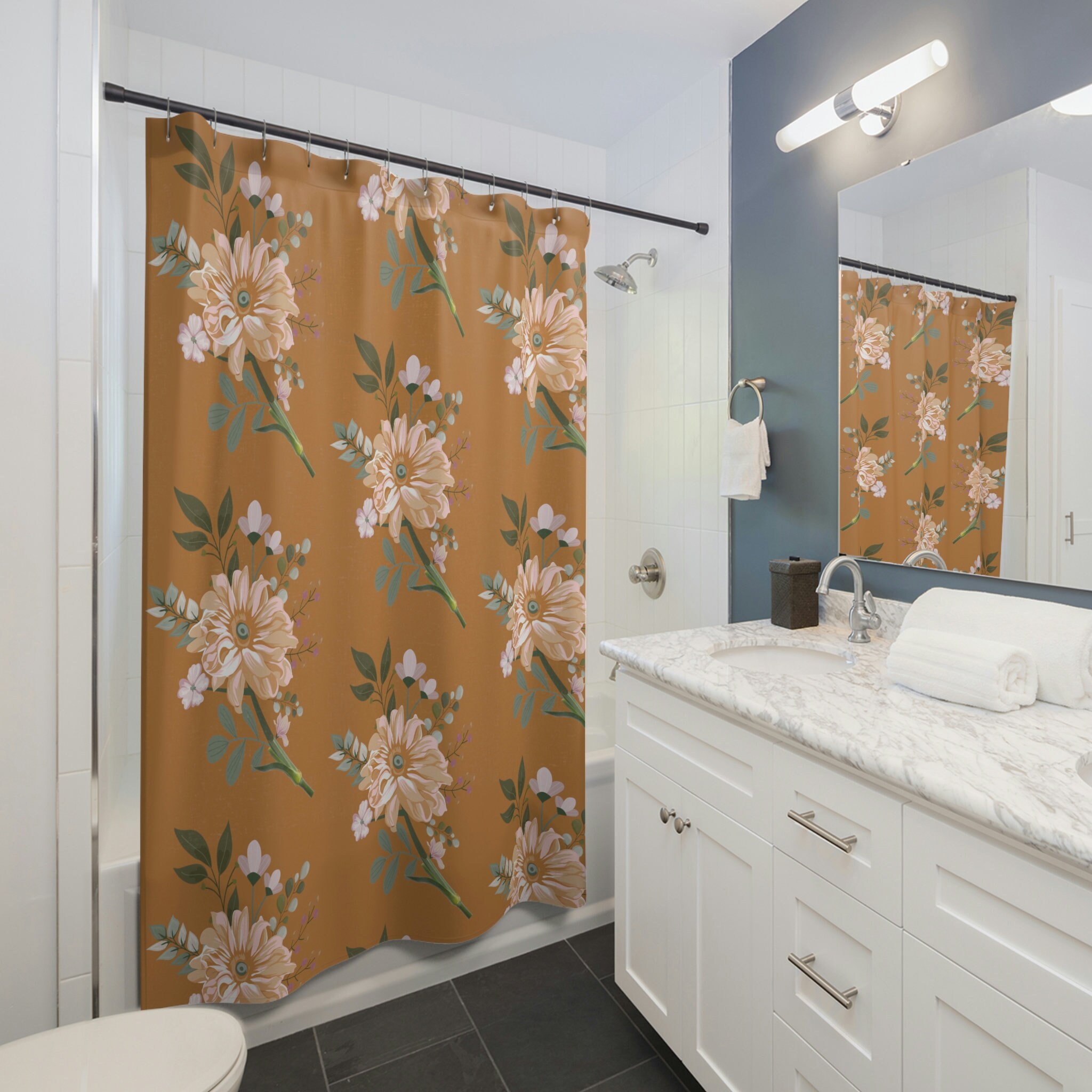 Boho Tropical Farmhouse Floral Shower Curtain For Kids Bathroom Shower Decor