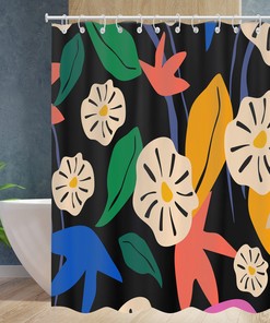 Boho Tropical Leaves Floral Shower Curtain With Waterproof Modern Fabric For Vibrant Bathroom