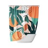 Boho Tropical Oranges Shower Curtain with Green Monstera Leaves and Fruit Pattern 