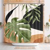 Boho Tropical Shower Curtain with Abstract Plant Print for Bathroom