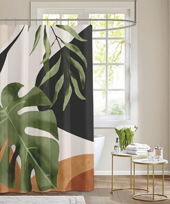 Boho Tropical Shower Curtain with Abstract Plant Print for Bathroom