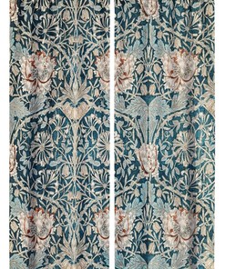 Boho Vintage Floral Blackout Curtain, William Morris Original White Rattan Rose Design