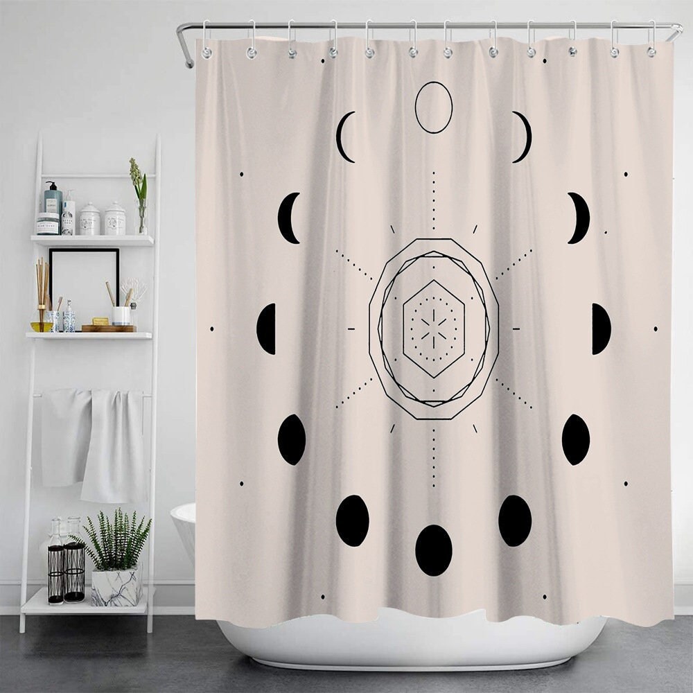 Boho Waterproof Moon Shower Curtain for Travelers Bathroom Decor
