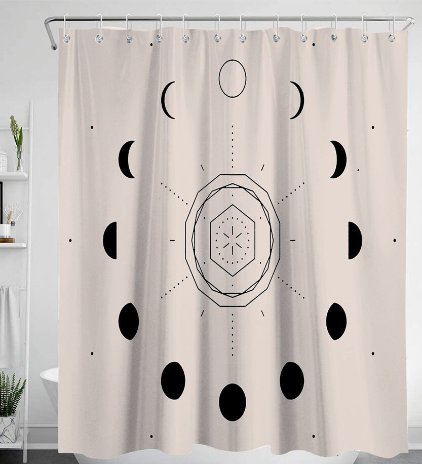 Boho Waterproof Moon Shower Curtain for Travelers Bathroom Decor
