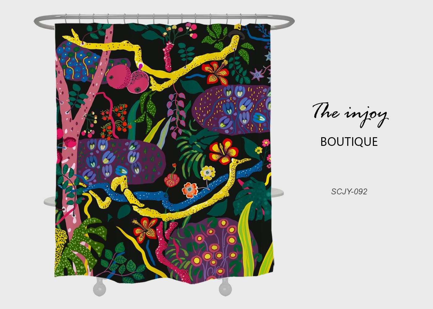 Boho Waterproof Shower Curtain With Darkness Forest Flower Garden Design