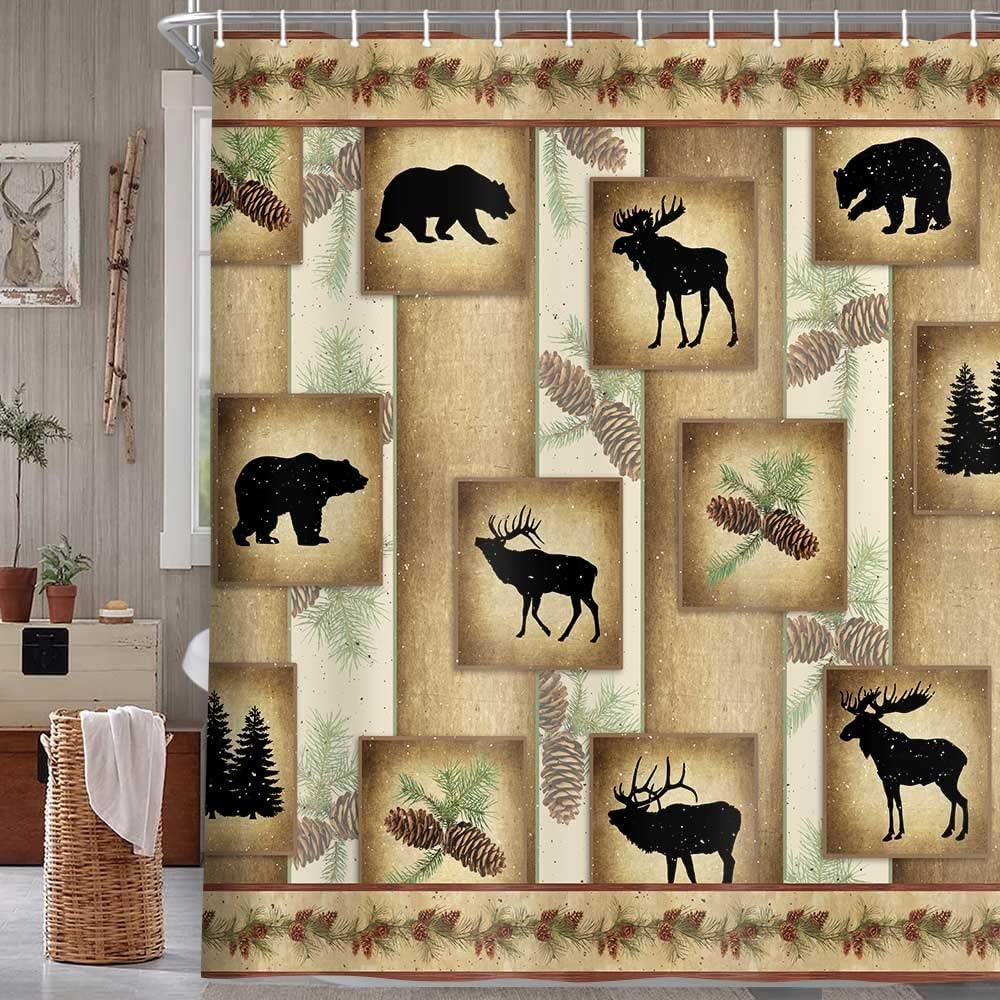 Boho Western Cactus Shower Curtain - Abstract Desert Succulent Plant and Sun Fabric Restroom Curtain Set for Bathroom