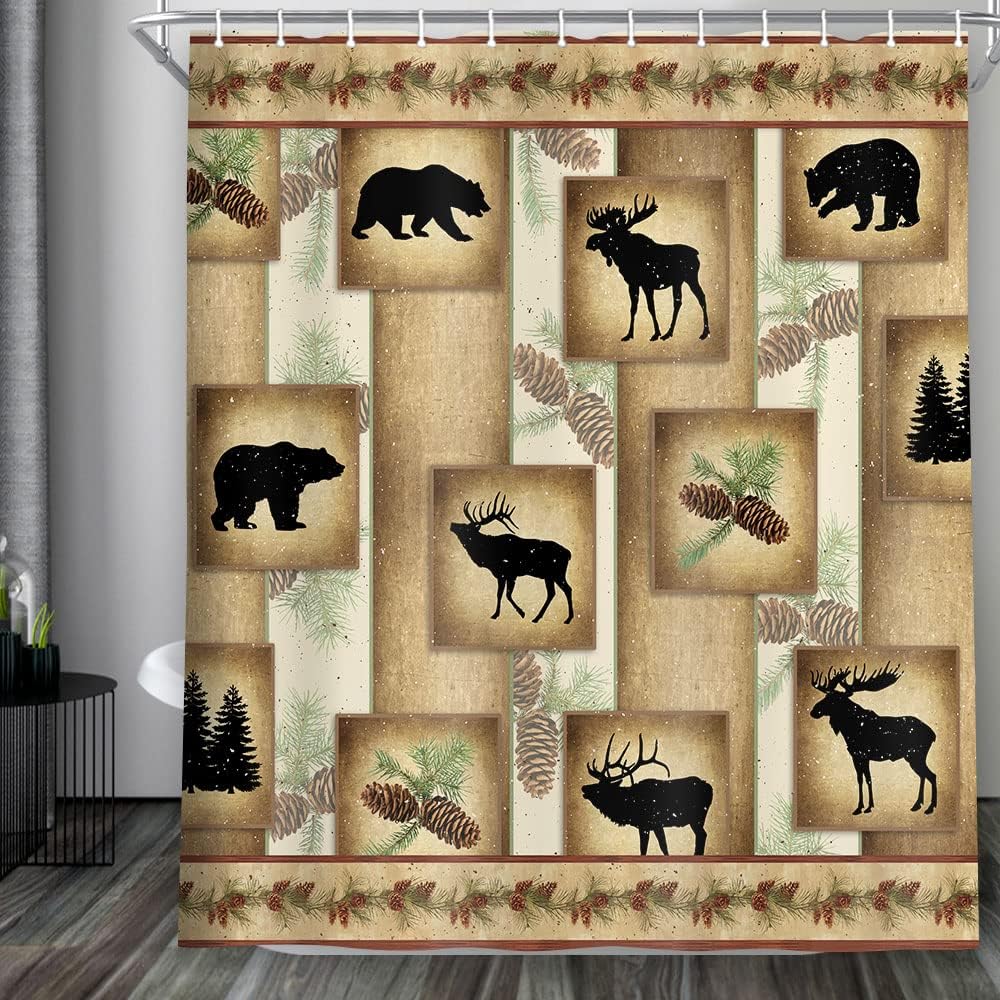 Boho Western Cactus Shower Curtain - Abstract Desert Succulent Plant and Sun Fabric Restroom Curtain Set for Bathroom