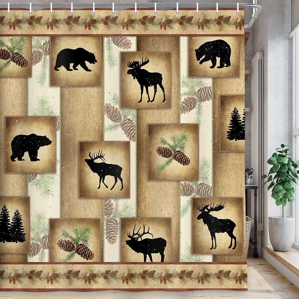 Boho Western Cactus Shower Curtain - Abstract Desert Succulent Plant and Sun Fabric Restroom Curtain Set for Bathroom