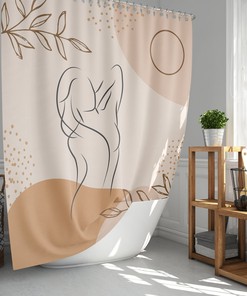 Boho Woman Silhouette Shower CurtainMinimalist Line Drawing for Bathroom Decor