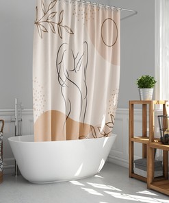 Boho Woman Silhouette Shower CurtainMinimalist Line Drawing for Bathroom Decor