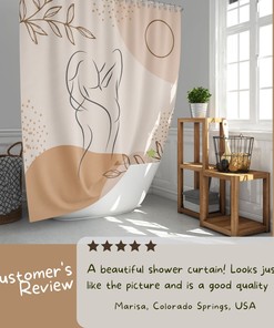 Boho Woman Silhouette Shower CurtainMinimalist Line Drawing for Bathroom Decor