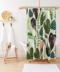 Boho-Inspired Botanical Shower Curtain with Tropical Leaves for a Natural Bathroom Decor