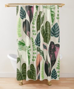 Boho-Inspired Botanical Shower Curtain with Tropical Leaves for a Natural Bathroom Decor