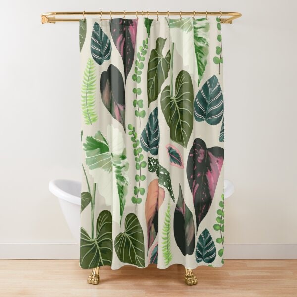Boho-Inspired Botanical Shower Curtain with Tropical Leaves for a Natural Bathroom Decor
