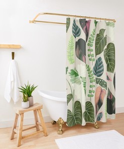 Boho-Inspired Botanical Shower Curtain with Tropical Leaves for a Natural Bathroom Decor
