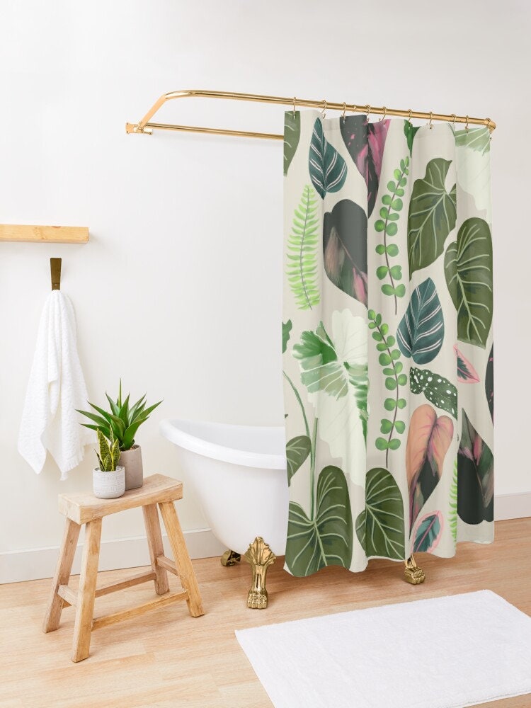 Boho-Inspired Botanical Shower Curtain with Tropical Leaves for a Natural Bathroom Decor