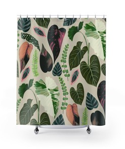 Boho-Inspired Botanical Shower Curtain with Tropical Leaves for a Natural Bathroom Decor