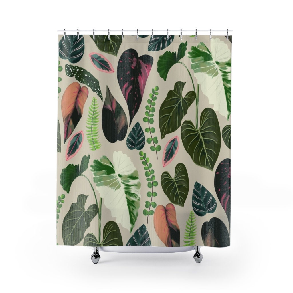 Boho-Inspired Botanical Shower Curtain with Tropical Leaves for a Natural Bathroom Decor