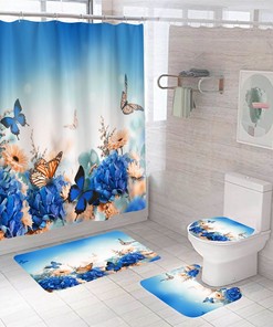 Boho-Style Butterfly And Tropical Flowers Green Leaf Shower Curtain For A Fun Bathroom Decor