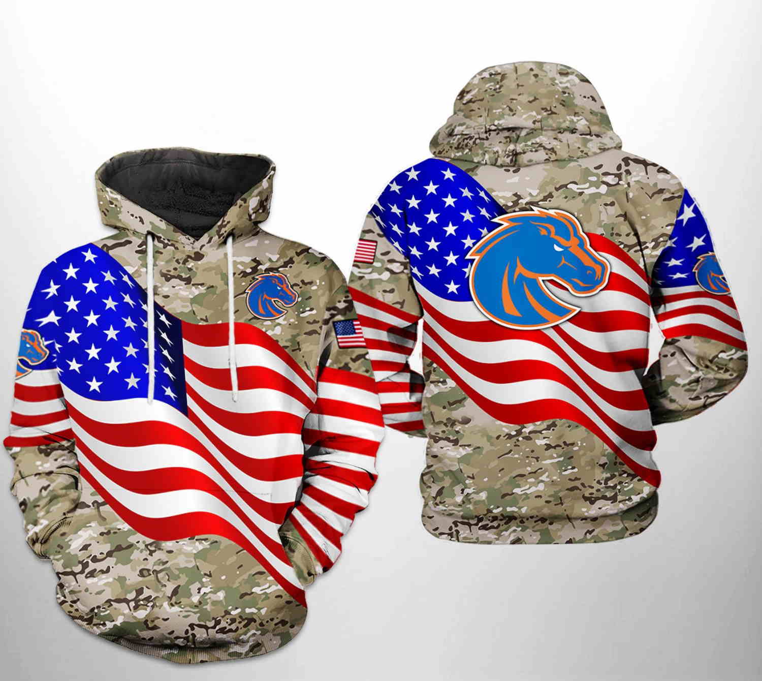 Boise State Broncos Us Flag Camo Veteran 3D Hoodie - Show Your Patriotism In Style