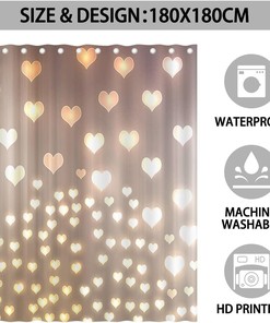 Bokeh Heart Wall Glitter Love Shower Curtain for a Romantic Valentine's Day Bathroom