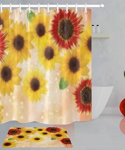 Bokeh Light Spots Watercolor Sunflowers Shower Curtain for Bathroom Decor