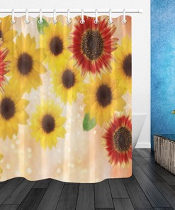 Bokeh Light Spots Watercolor Sunflowers Shower Curtain for Bathroom Decor